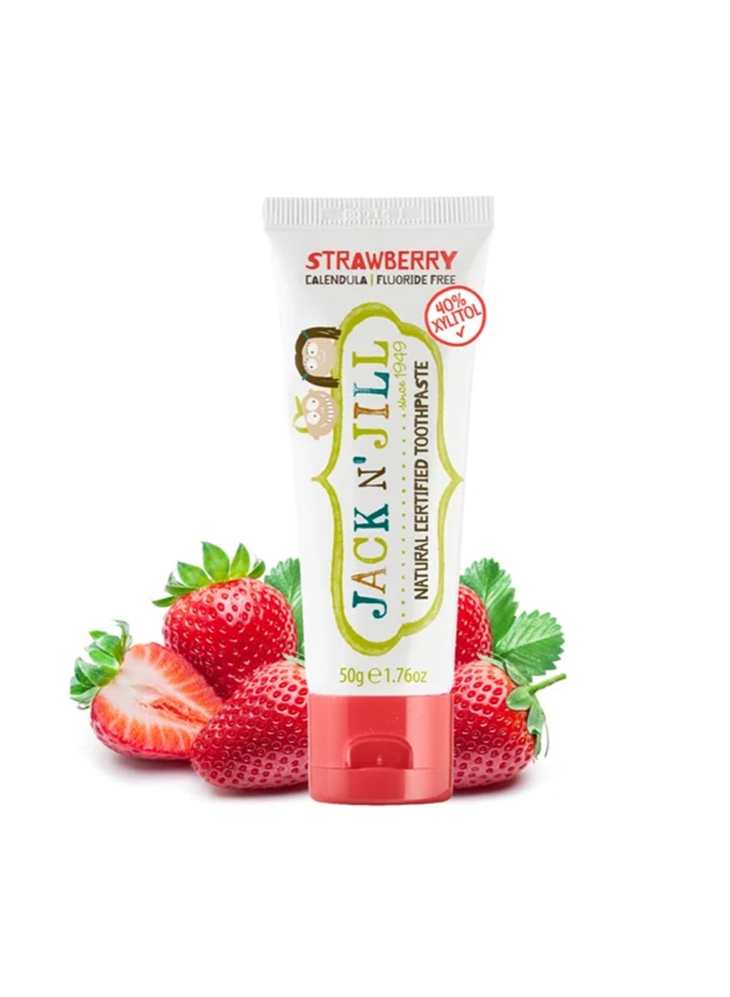 Jack N' Jill Kids Natural Toothpaste 50g Suitable from 6 Months+, Made With Natural Ingredients, Fluoride Free Training Toothpaste, 40% Xylitol, BPA Free, Helps Soothe Gums & Fight Tooth Decay, Strawberry Flavour